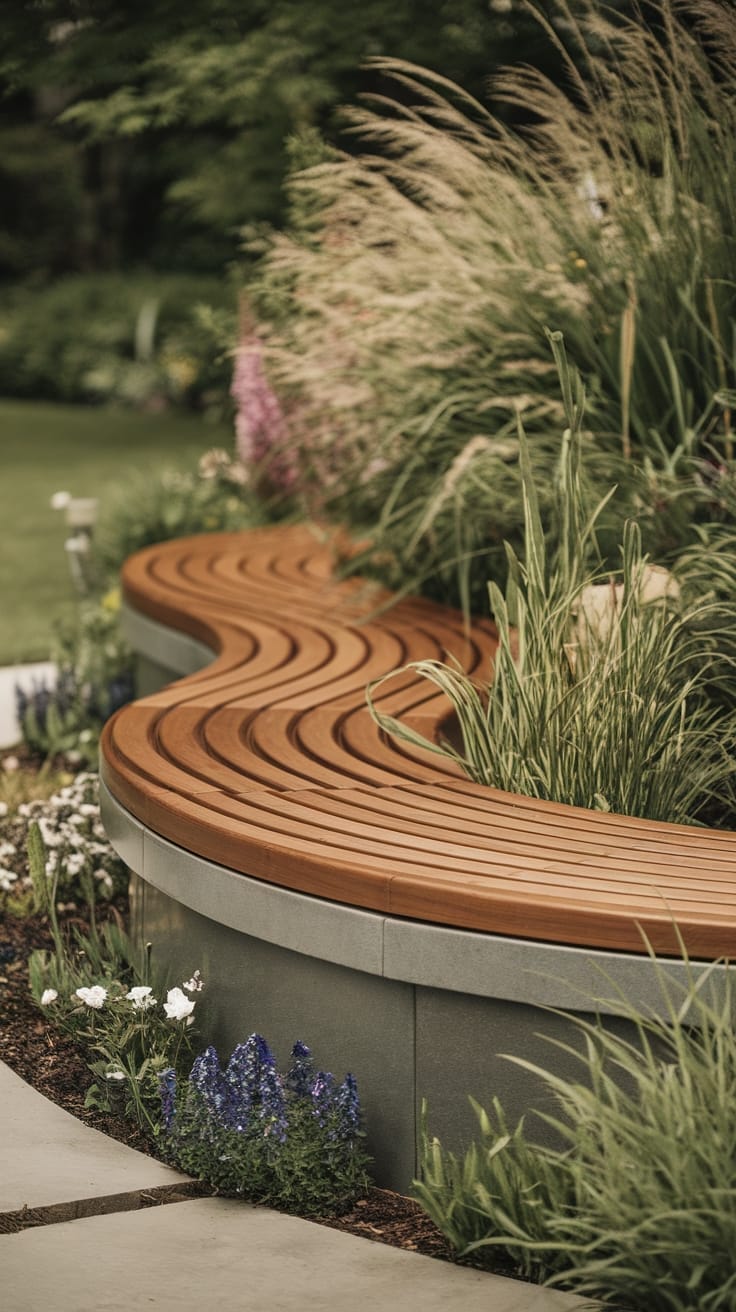 rustic stone timber bench