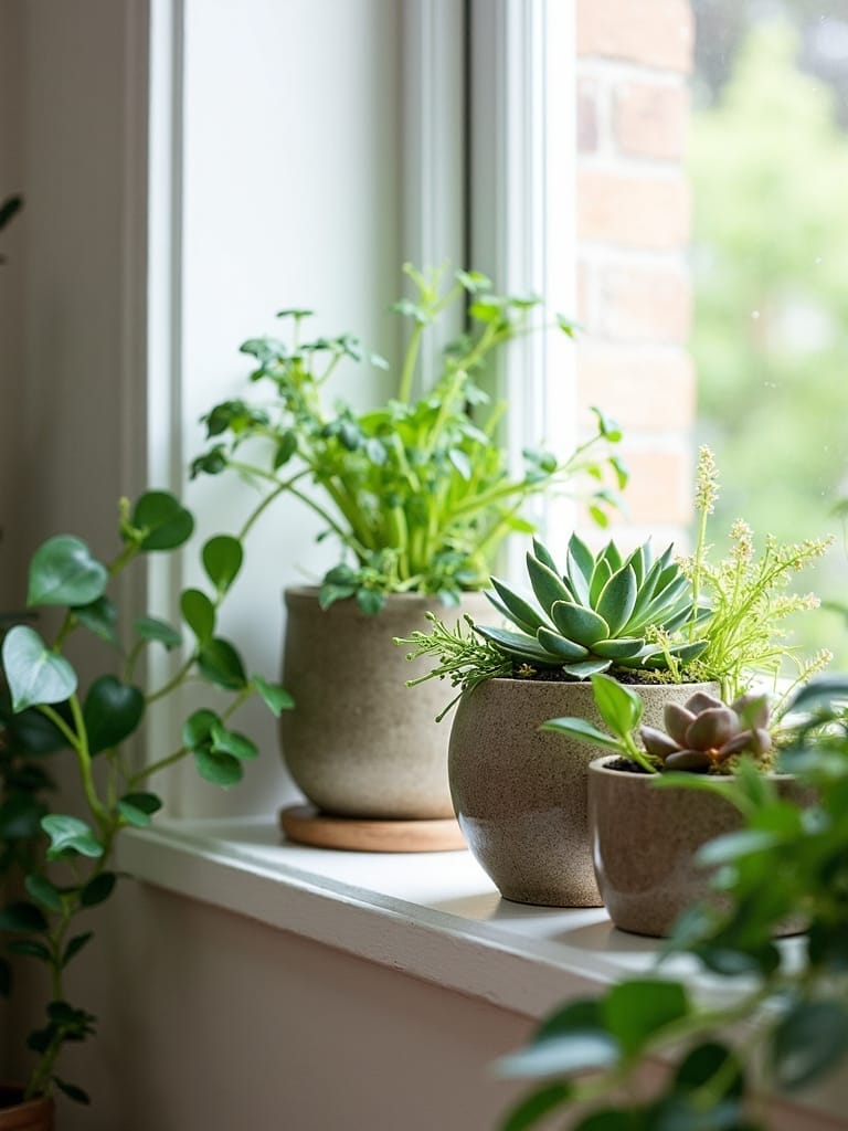 plant filled window displays