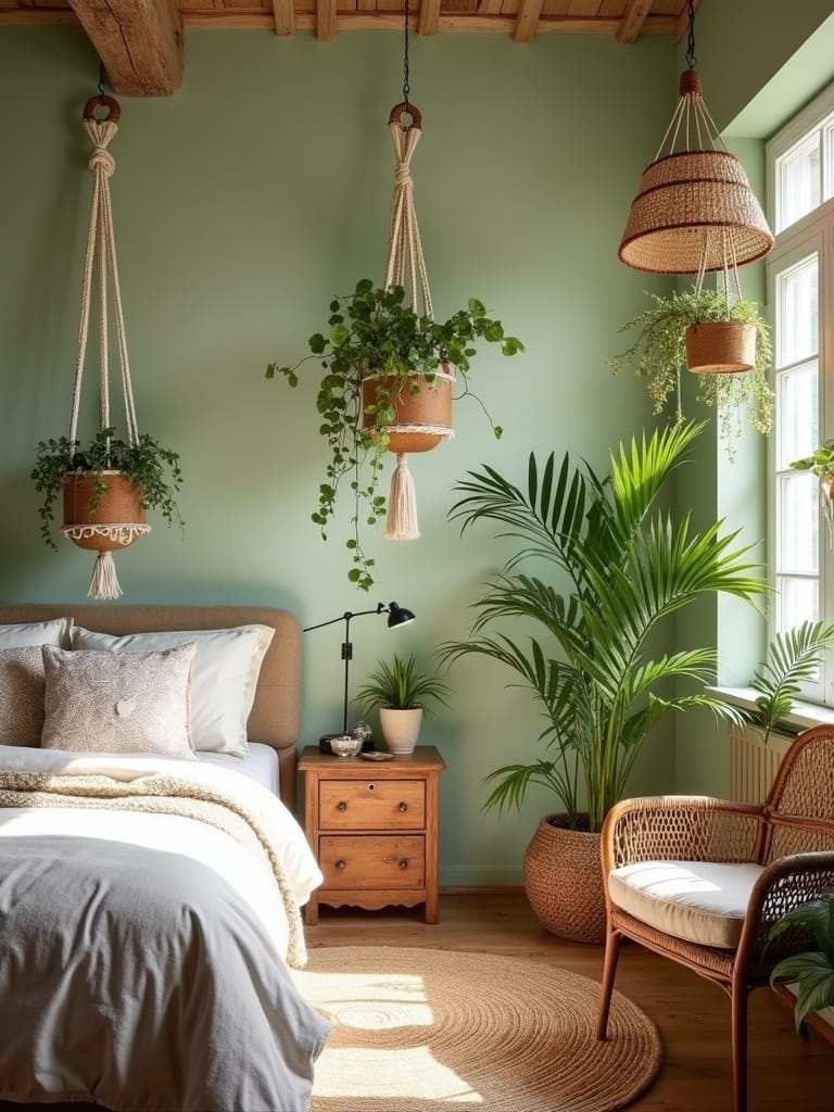 bohemian green bedroom decor