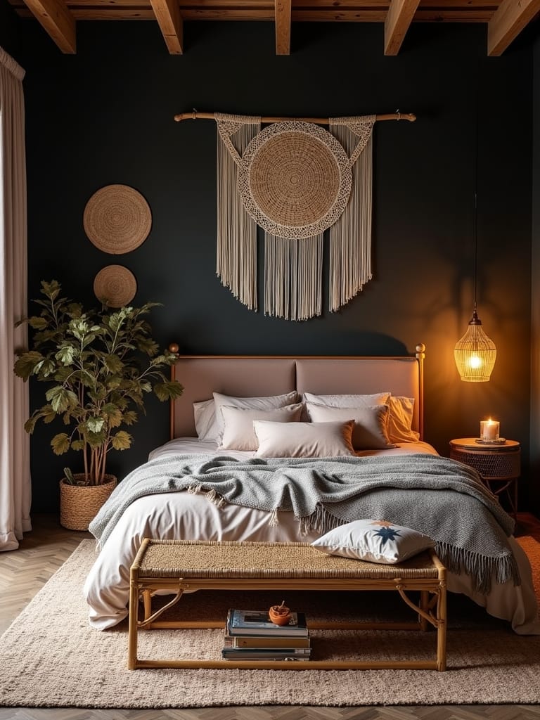 bold black boho bedroom