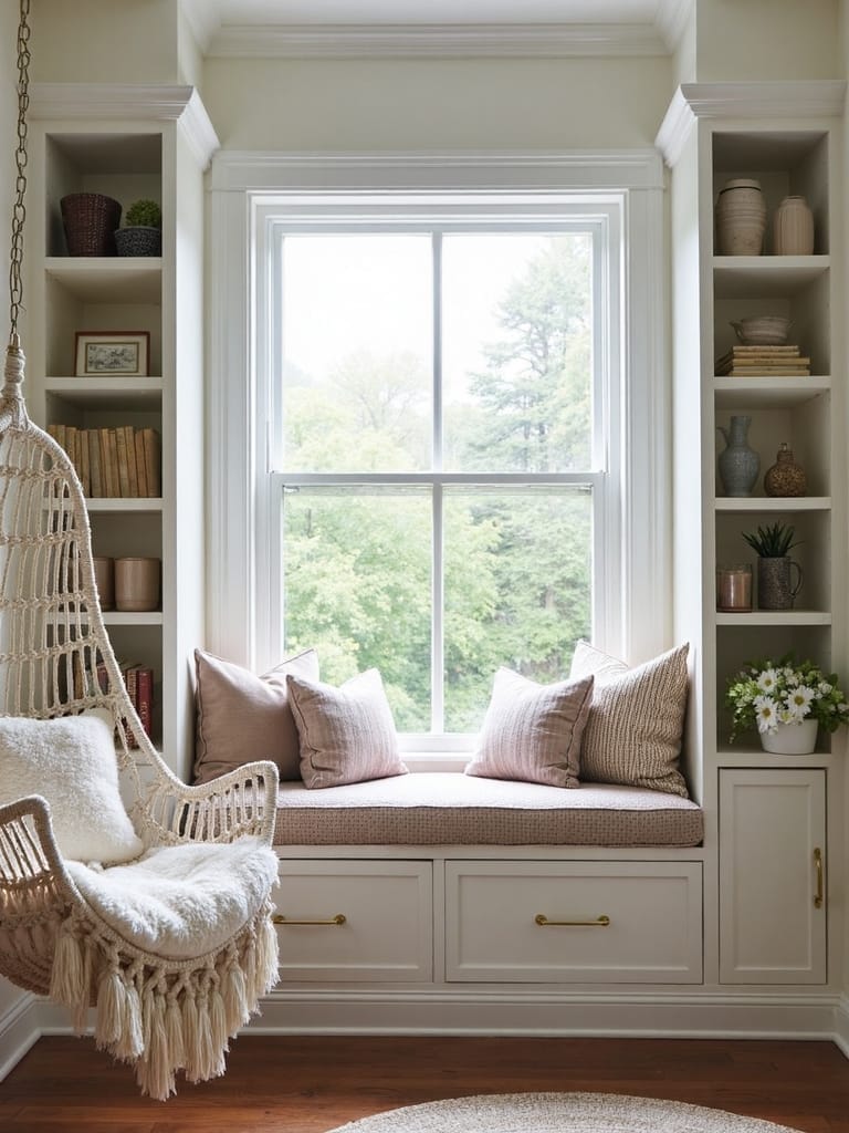 cozy nook with bookshelves