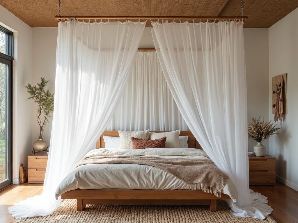 dreamy cozy romantic fabric ceiling treatment