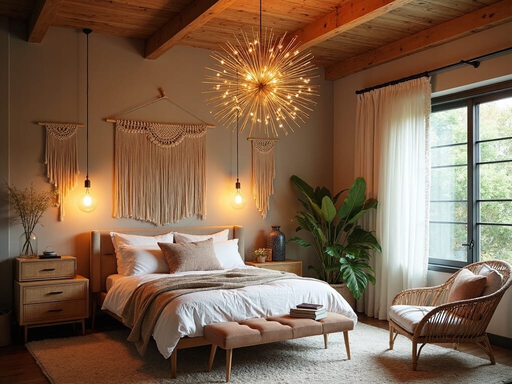 sophisticated vintage boho bedroom lighting