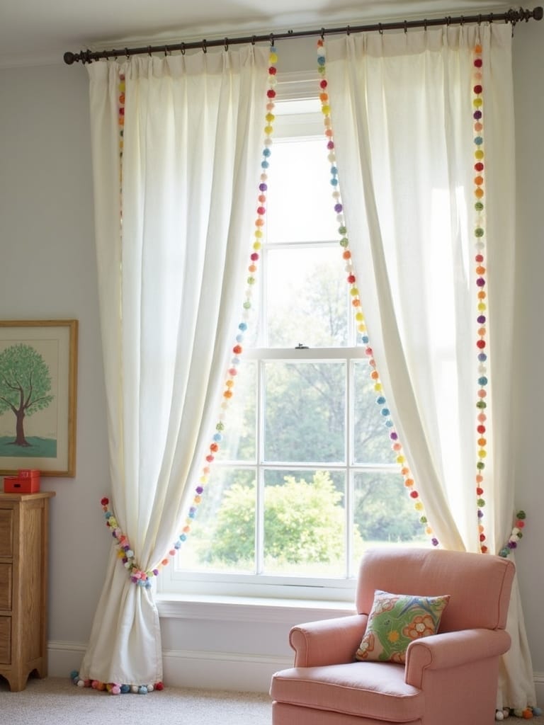 vibrant pom pom window decor