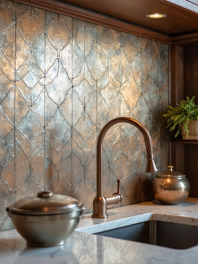 artisanal antique mirror tile backsplash