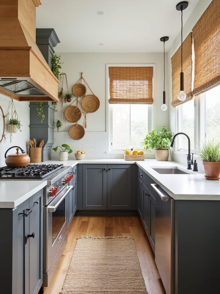 bohemian kitchen woven textures organic