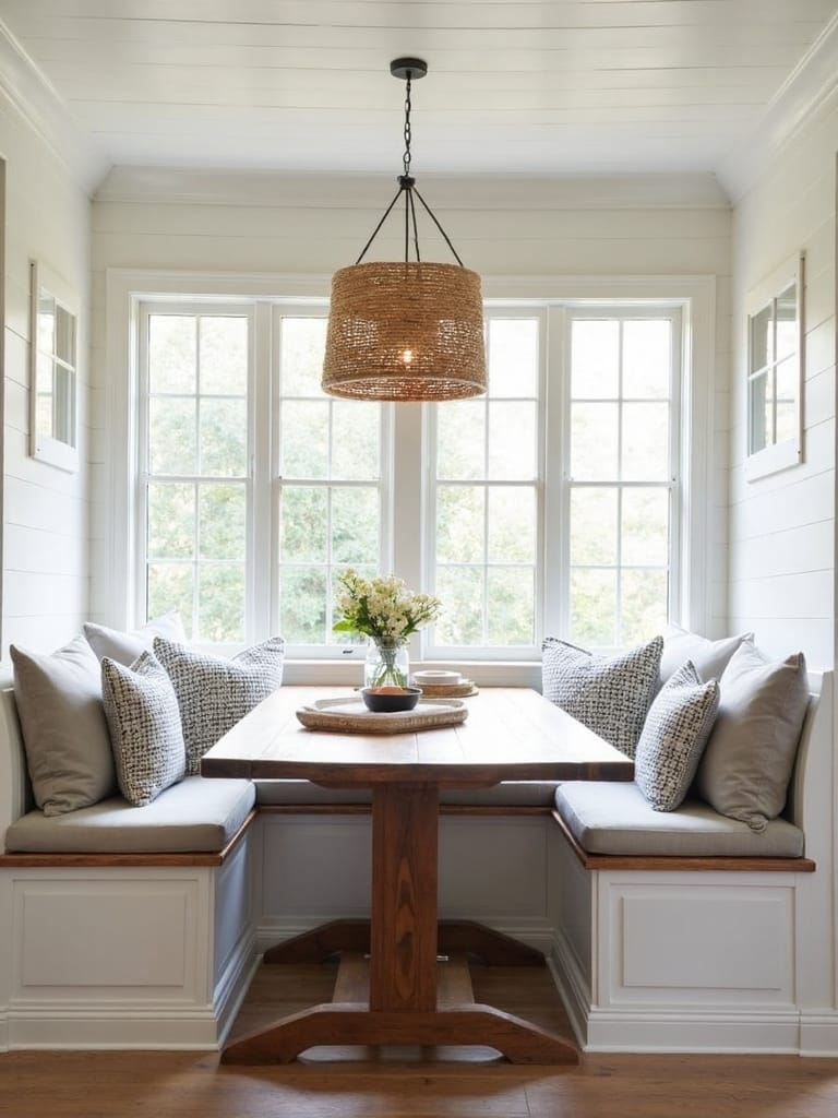 casual cozy farmhouse inspired breakfast nook