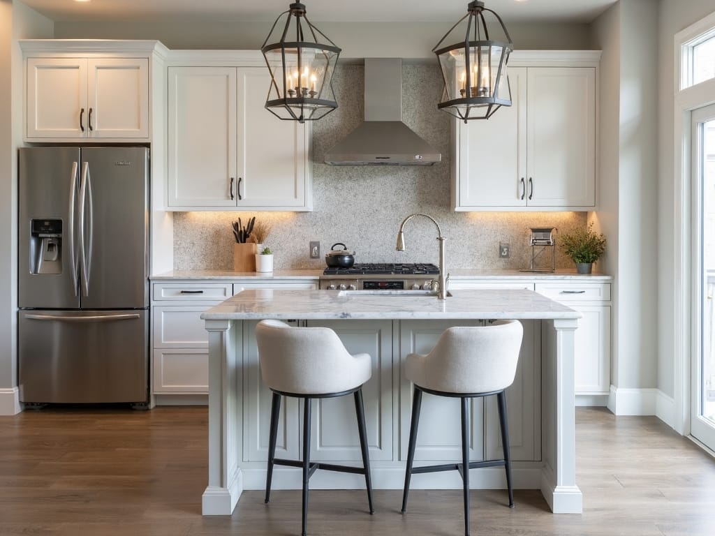 compact kitchen added seating prep space