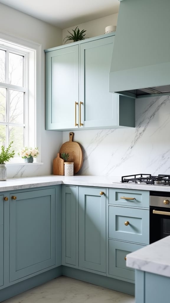 dusty blue kitchen elegance