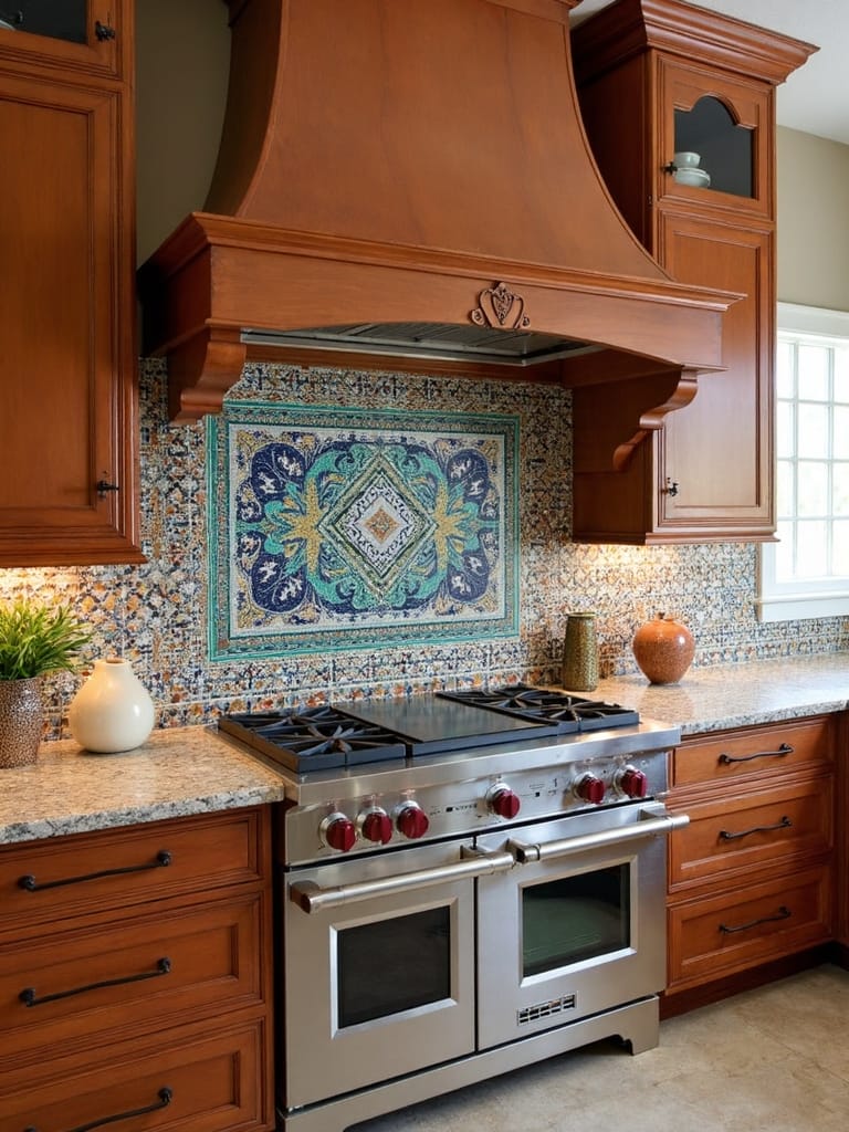 ethnic textile inspired mosaic backsplashes