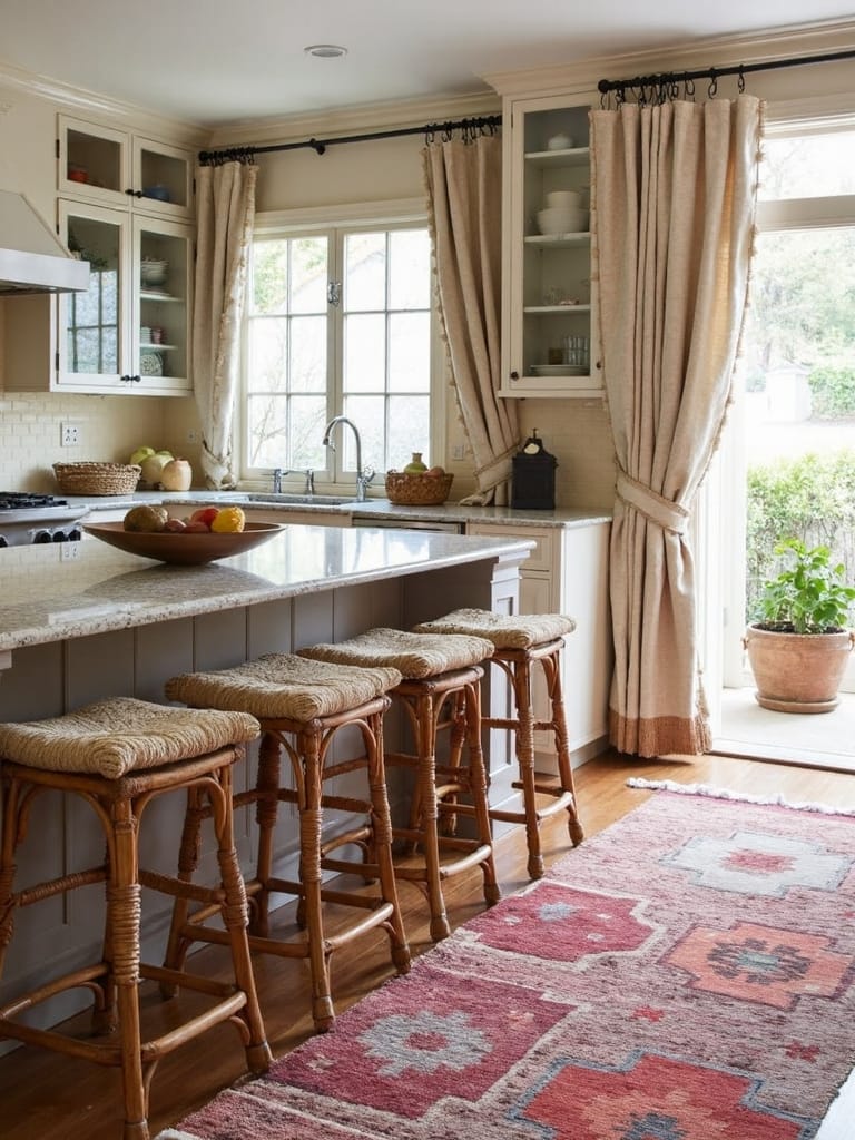layered bohemian textiles and cushions