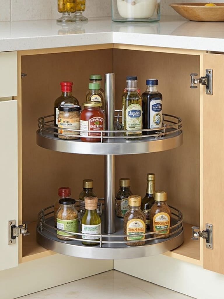 maximize corner cabinet storage with lazy susan