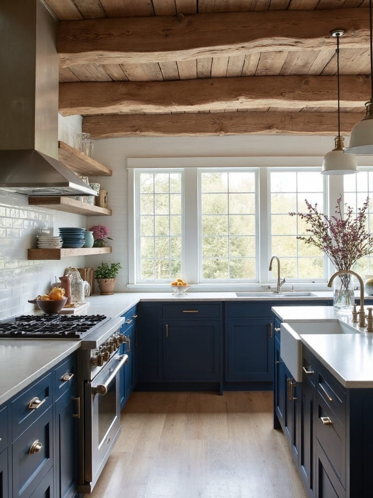 moody navy cabinets rustic sanctuary