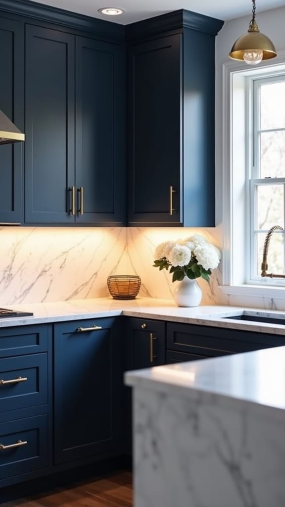 navy marble kitchen elegance