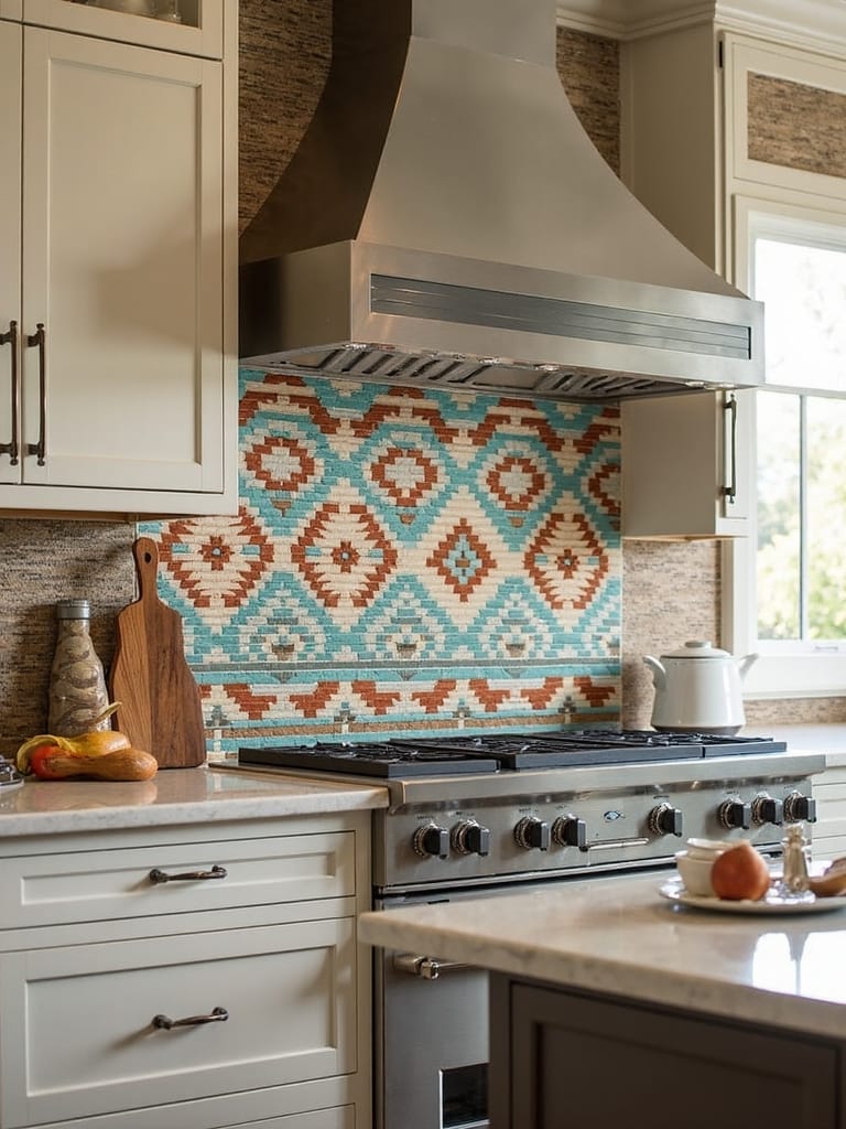 rustic cultural geometric backsplash
