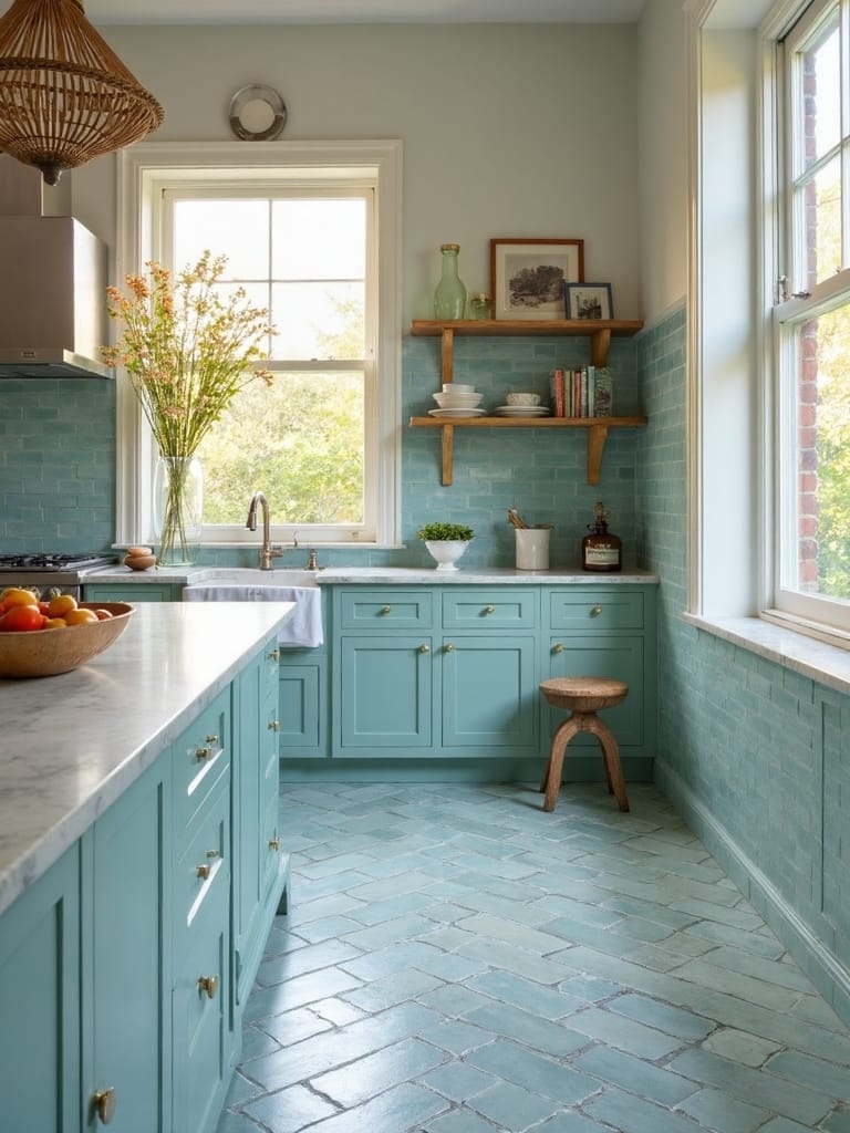 rustic farmhouse blue kitchen wall tiles