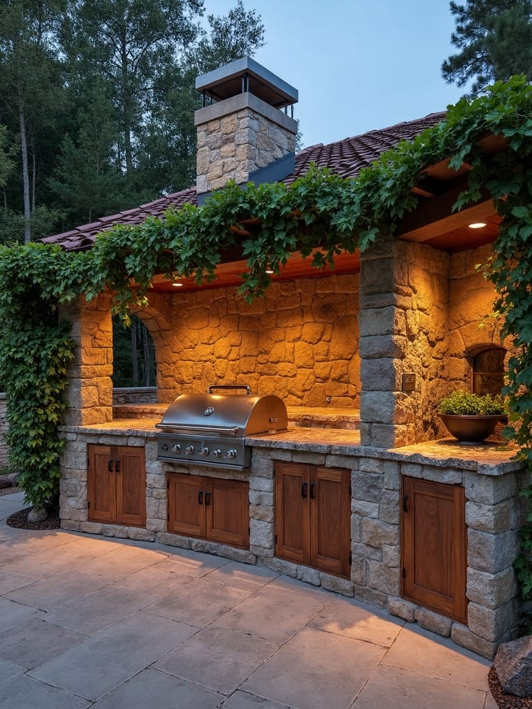 rustic farmhouse outdoor grill station