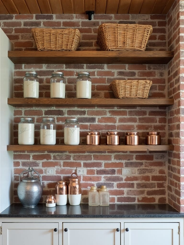 rustic functional charming open pantry shelving