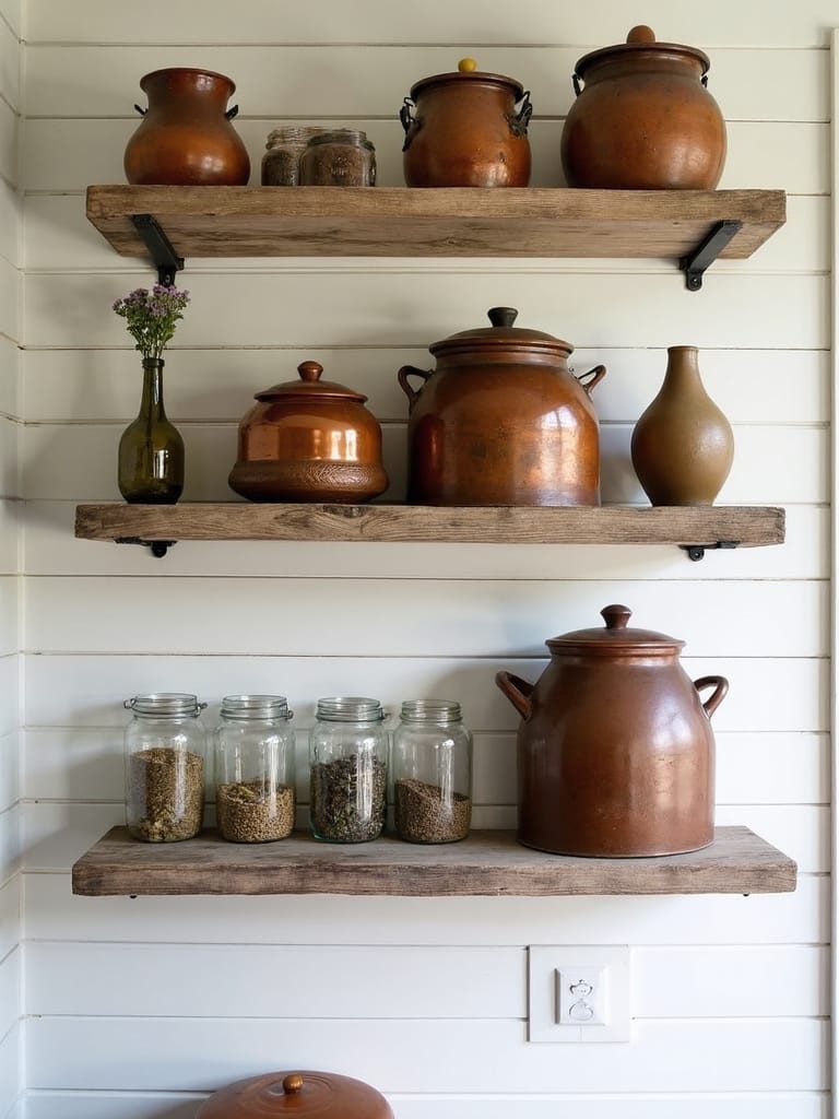 rustic reclaimed wood open shelving
