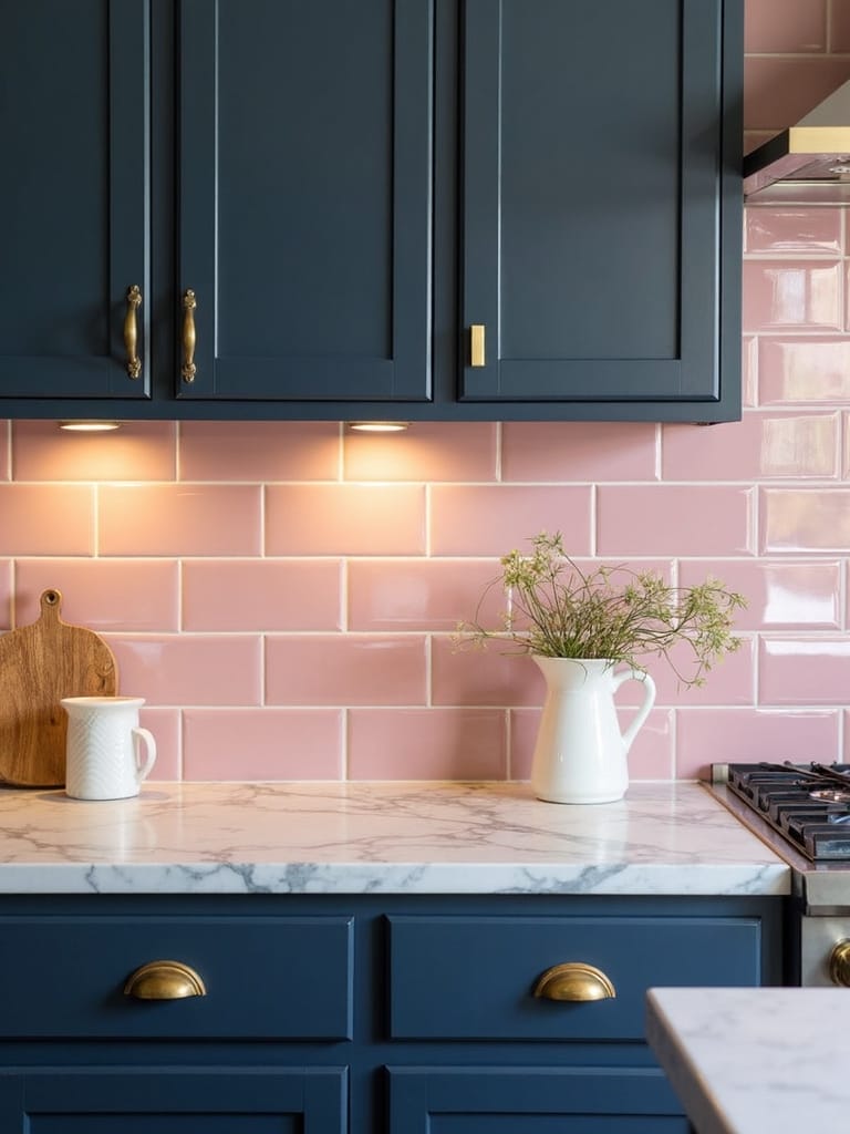 sophisticated pink tile dark cabinet pairings