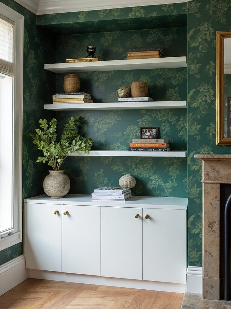 bold accent wallpaper transforms alcoves
