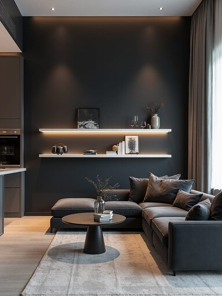 dramatic ebony accent wall shelves