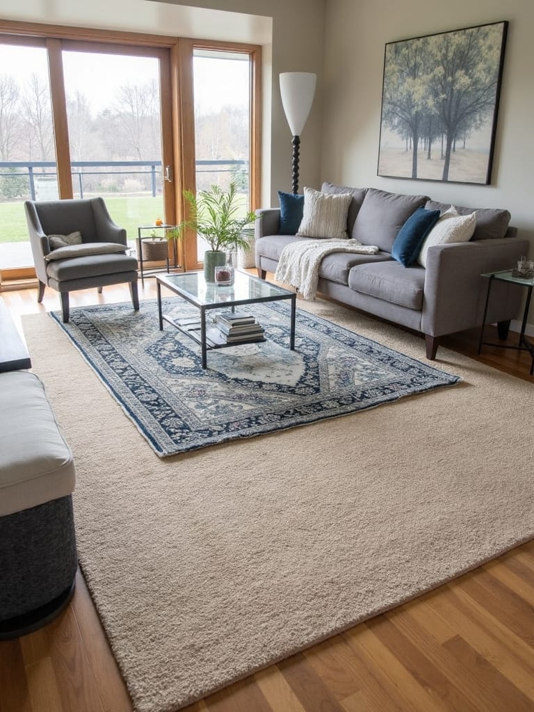 layered rugs create depth texture