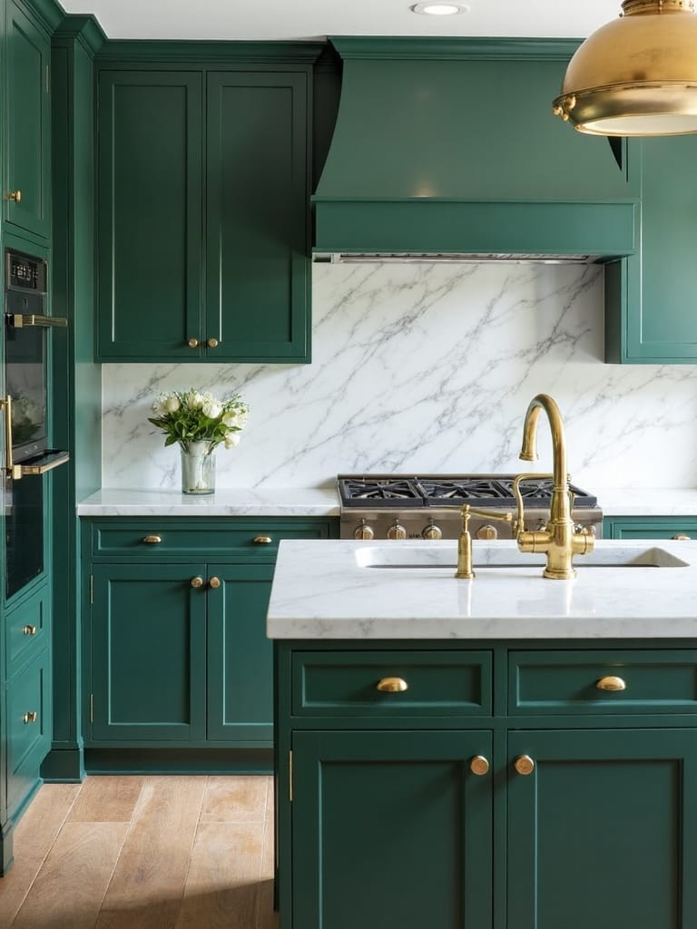 luxurious emerald and brass kitchen