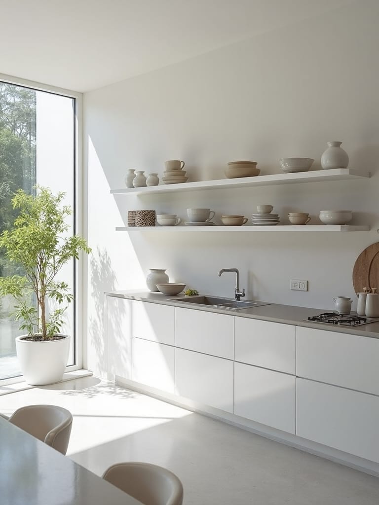 sleek airy functional open shelving