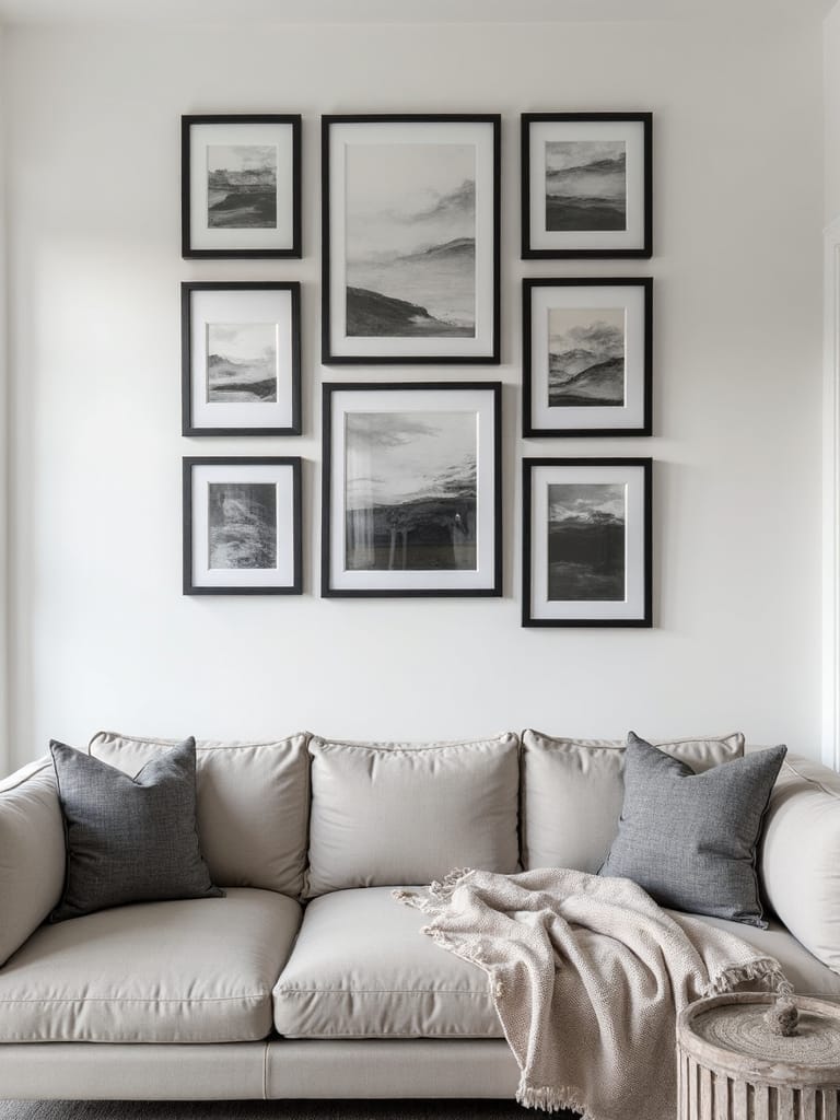 sophisticated minimalist gallery wall curation