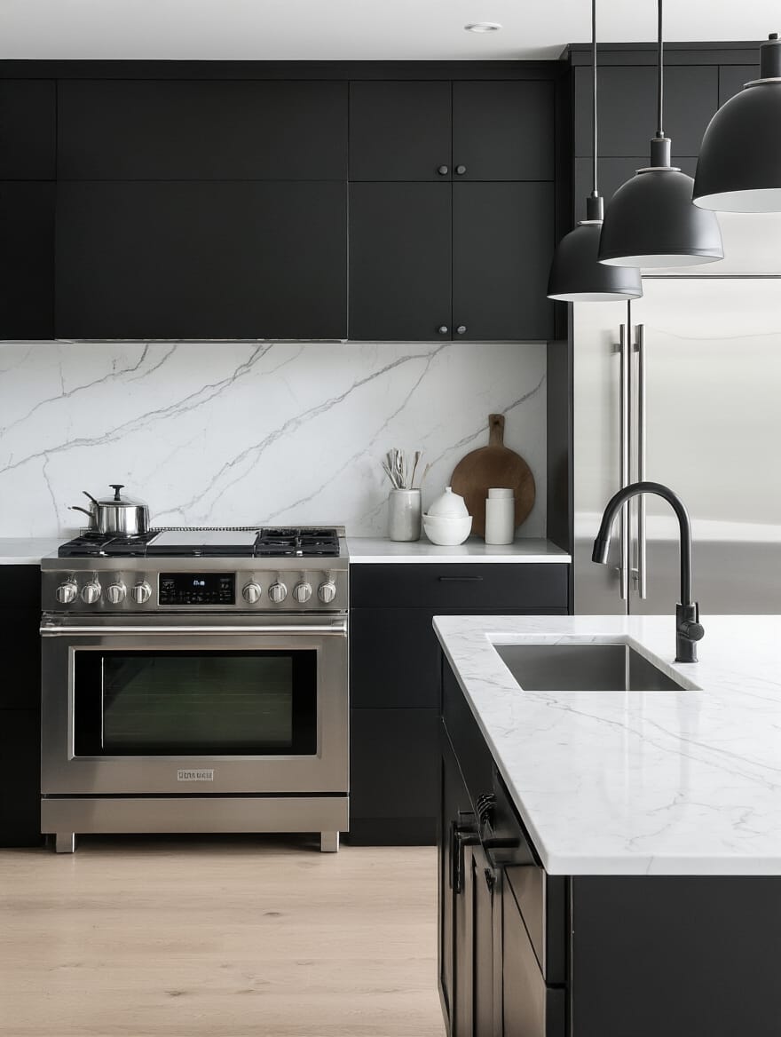 timeless modern black white kitchen