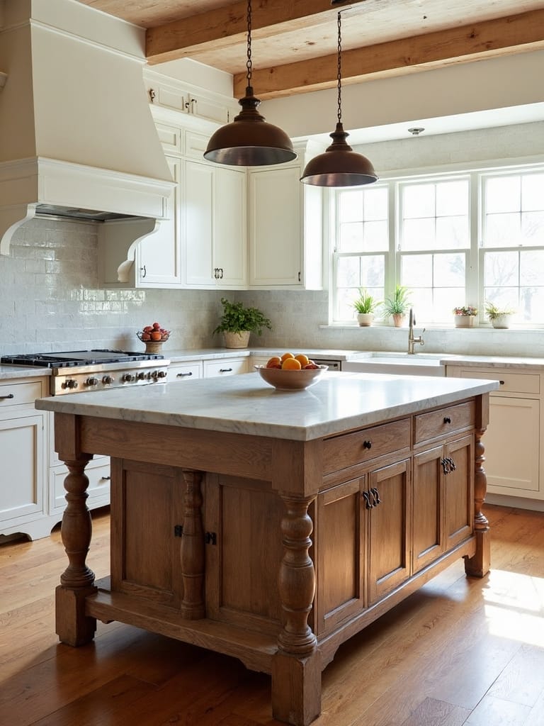 vintage farmhouse kitchen island features