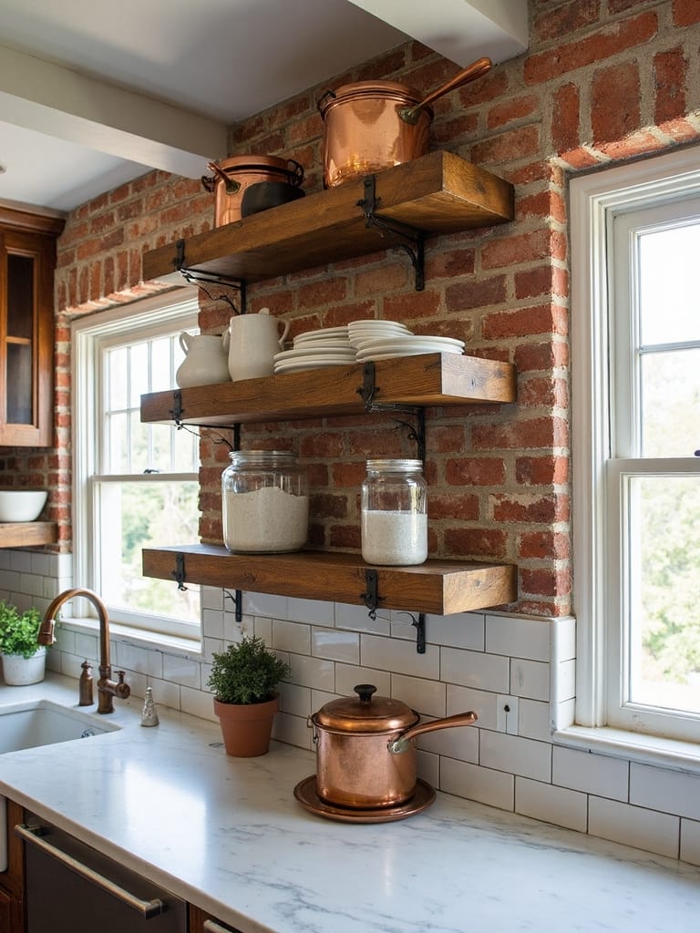 vintage kitchen open shelving display storage