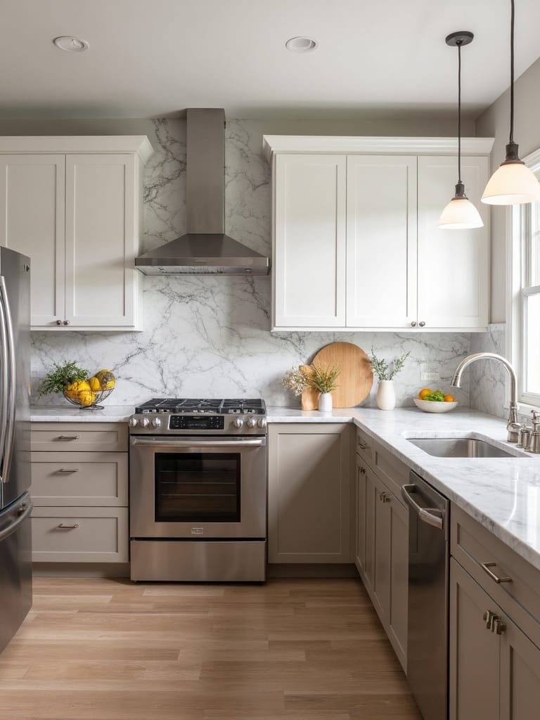 harmonious two tone kitchen cabinet design