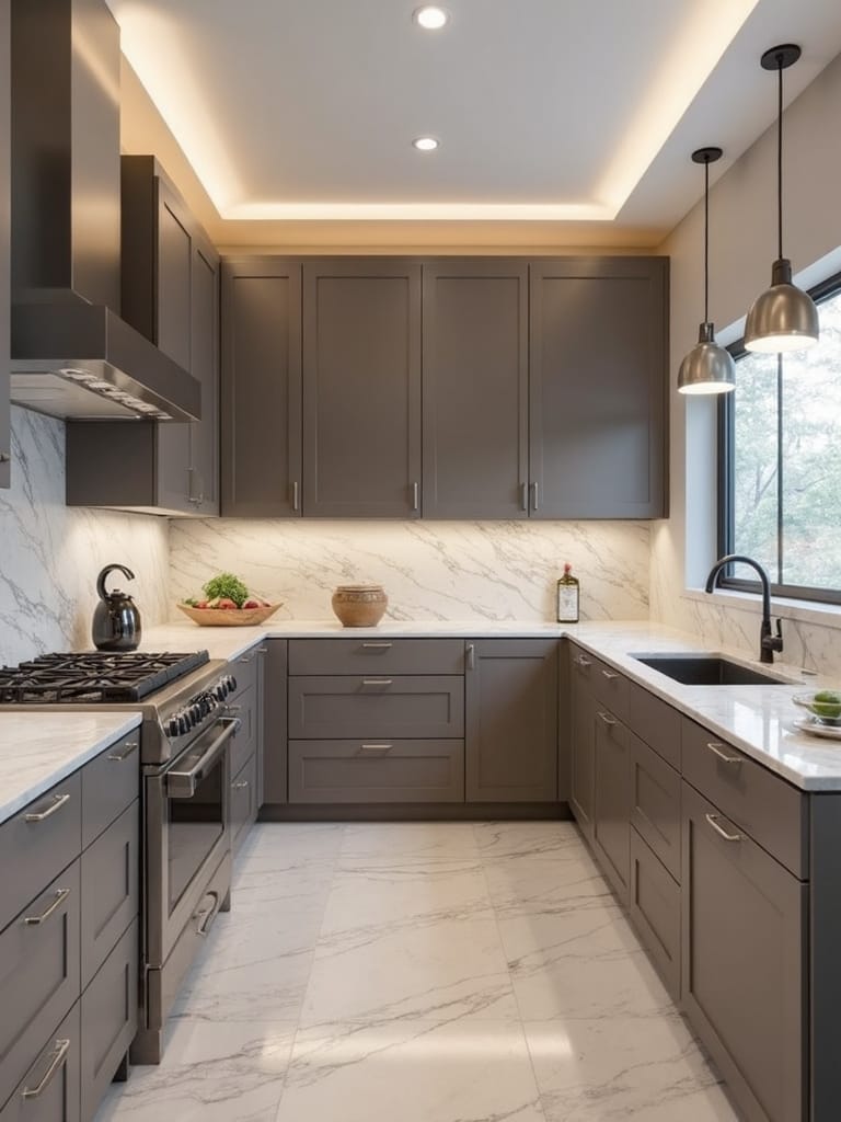 sleek modern taupe cabinets