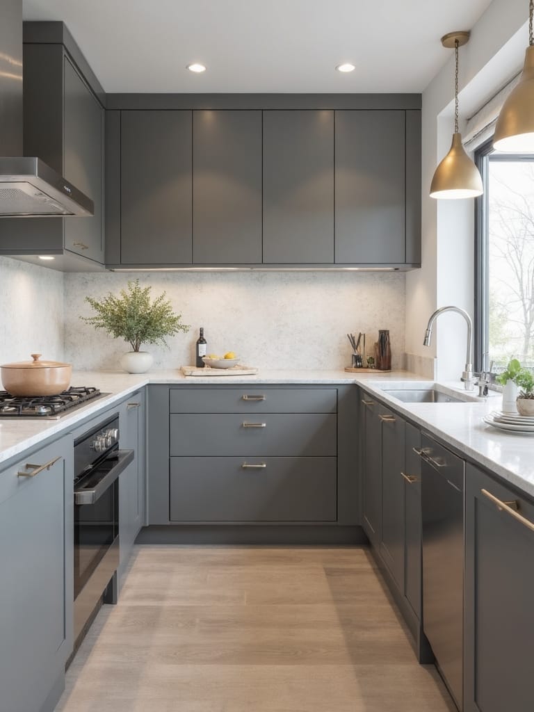 sophisticated modern gray taupe kitchen cabinets