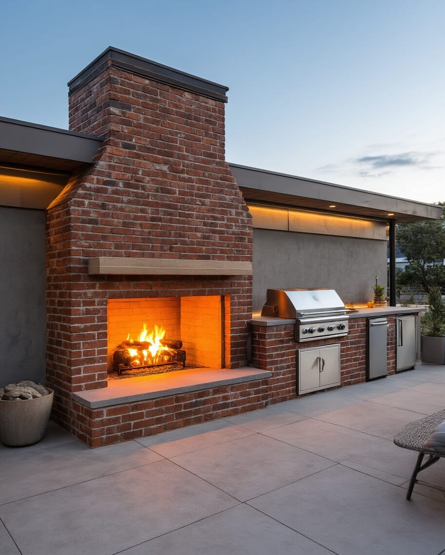 textural outdoor fireplace design focus